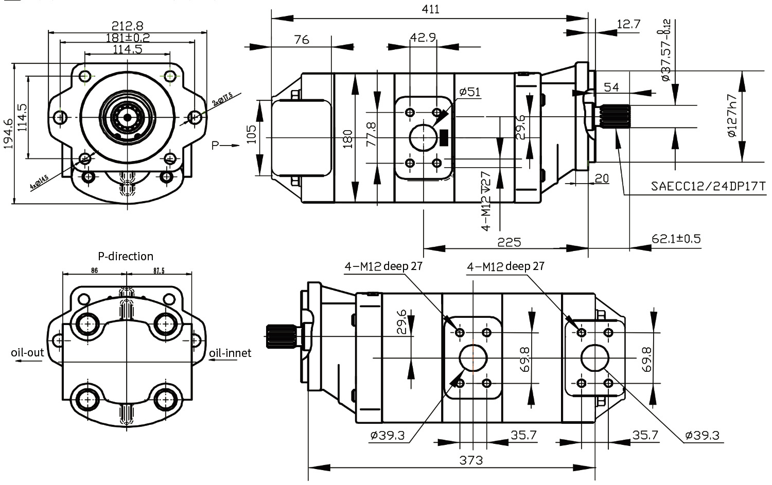 S15JF105SS1-F133JF105SS1 High Pressure Double Gear Pump