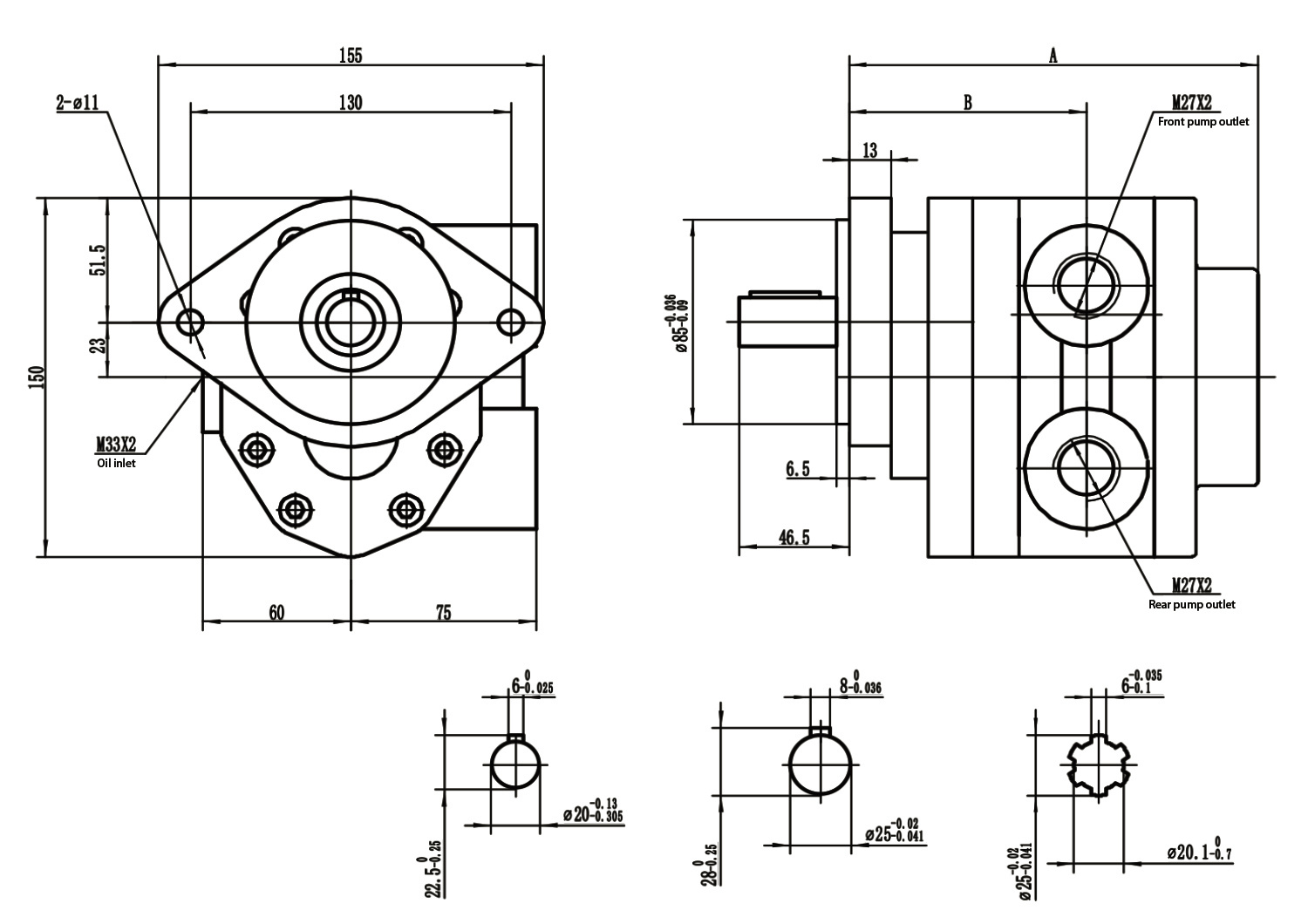 P22ML13SS1-E10ML13SS1 High Pressure Double Gear Pump